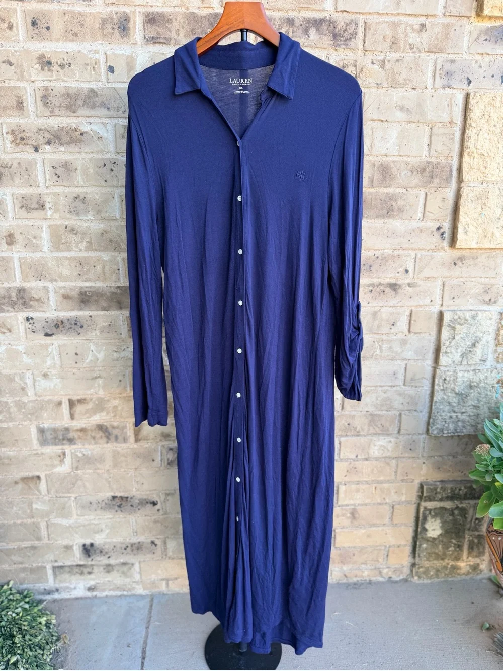 Ralph Lauren Women’s Long Button-Front Navy Sleep Shirt Dress Size XL